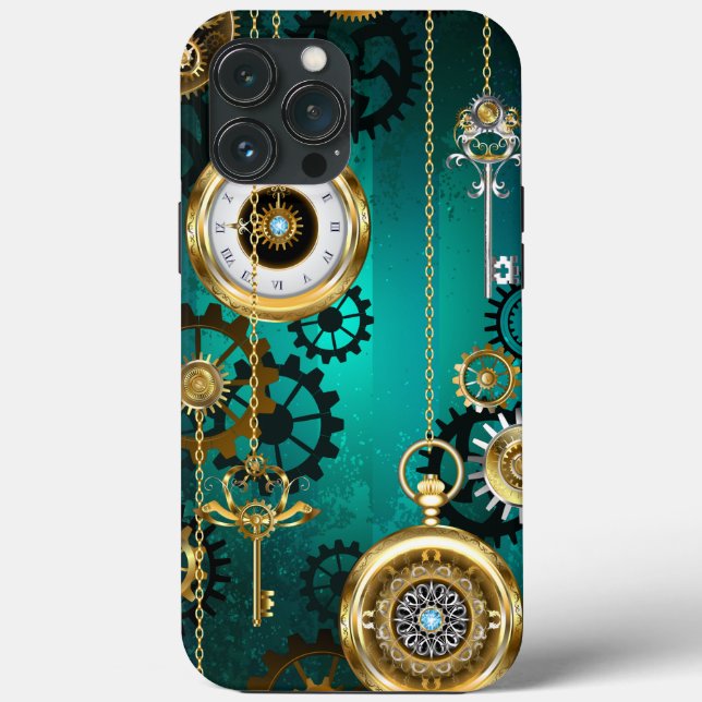 Coques Case-Mate iPhone Veille bijoux Steampunk sur un Arrière - plan vert (Verso)