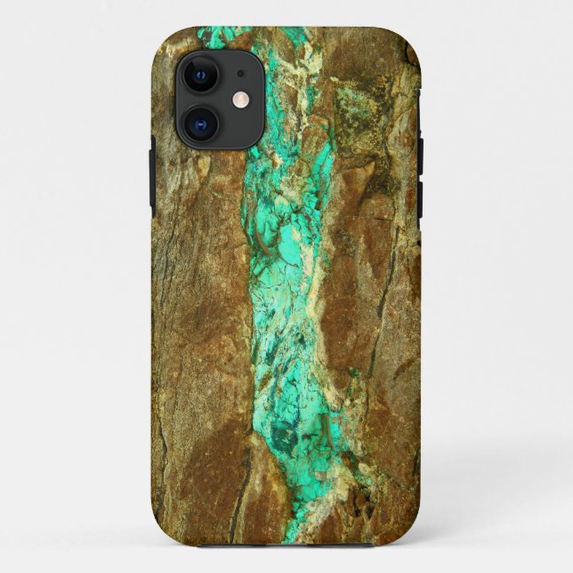Coques Case-Mate iPhone Veine turquoise naturelle en pierre brune rugueuse (Dos)