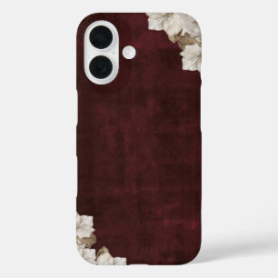 Coques iPhone 16 velours floral prune