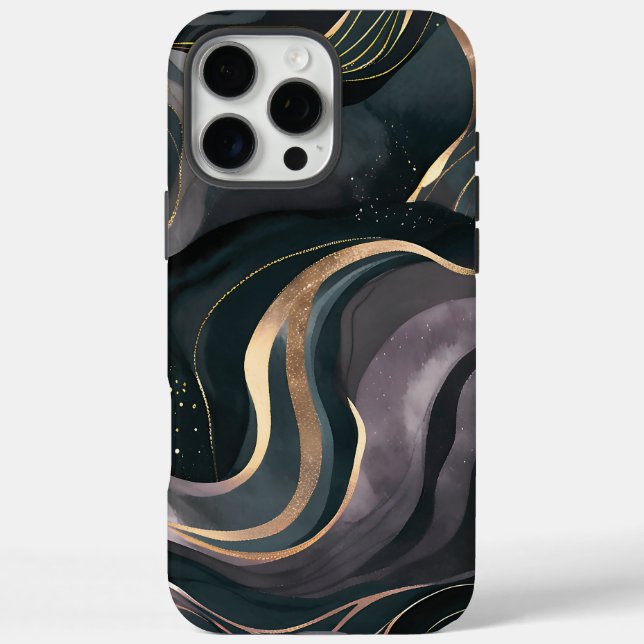 Coques Case-Mate iPhone Velvet Eclipse | Flux doré en marbre foncé (Verso)