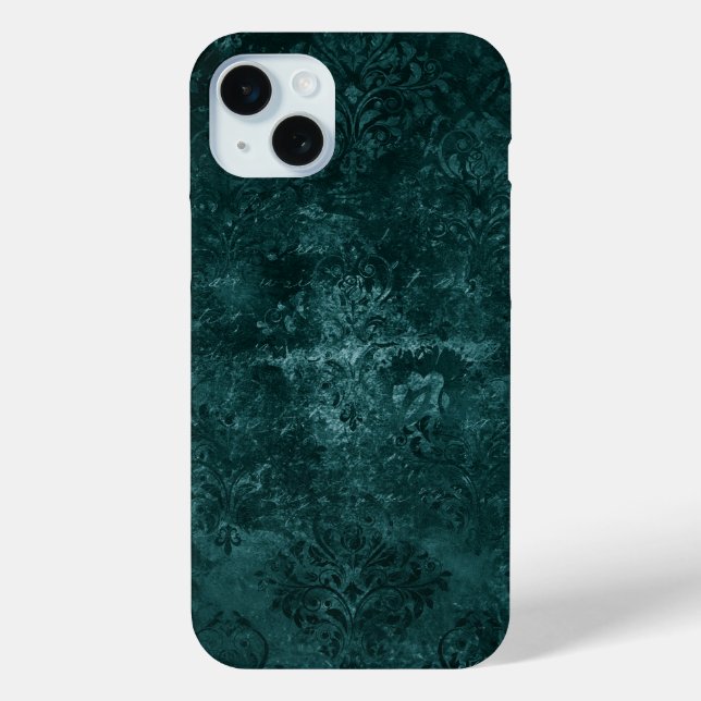 Coques Case-Mate iPhone Velvety Turquoise Damask | Grunge vert foncé Baroq (Verso)
