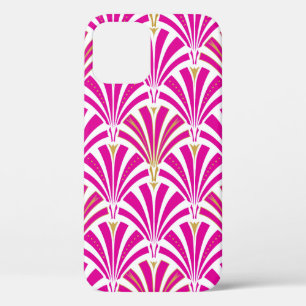 Coque iPhone 12 Pro Ventilateur Art déco motif - menthe rose