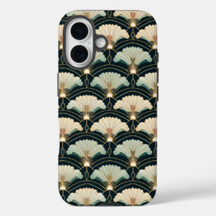 Coques iPhone 16 Ventilateur d'inspiration japonaise avec accent or
