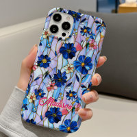Verre Artisanal Bleu Fleur Botanique Vitrail
