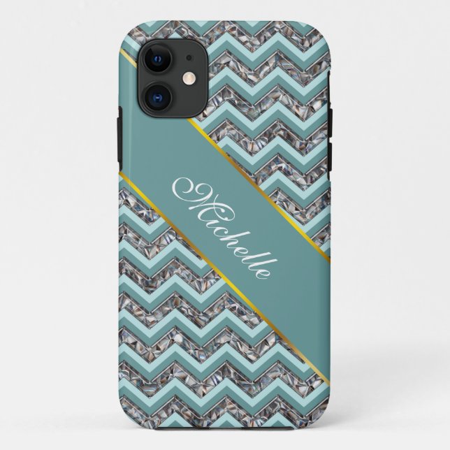Coques Case-Mate iPhone Verre coupé foncé et Zigzag Turquoise (Dos)