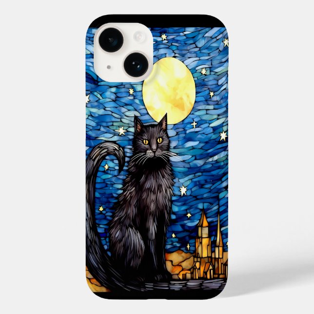 Coques Case-Mate iPhone Verre tendu Chat noir Starry nuit (Verso)