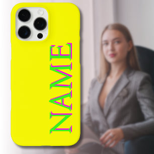 Coques iPhone 16 Pro Max Vert 3D Magenta Nom moderne Cool tendance Jaune
