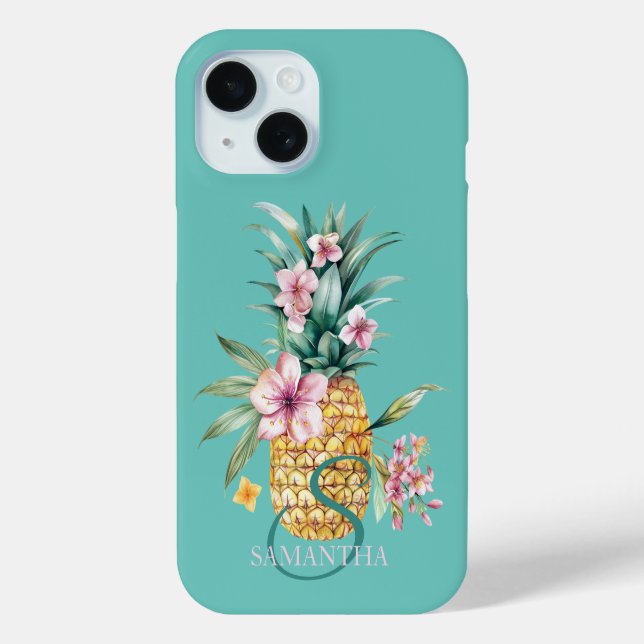 Coques Case-Mate iPhone Vert ananas floral (Verso)