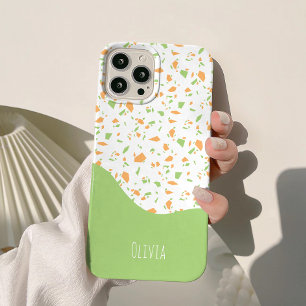 Coque Pour iPhone 14 Vert clair Orange Abstrait Terrazzo Motif