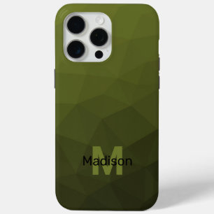 Coque iPhone 15 Pro Max Vert de l'armée ombré géométrique à motif de maill