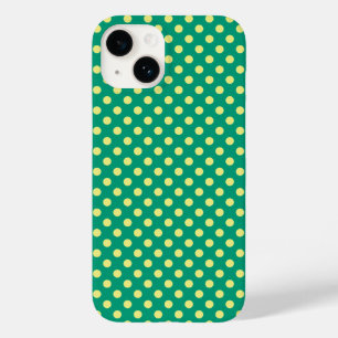 Coque Pour iPhone 14 Vert émeraude avec Pois jaunes par STaylor