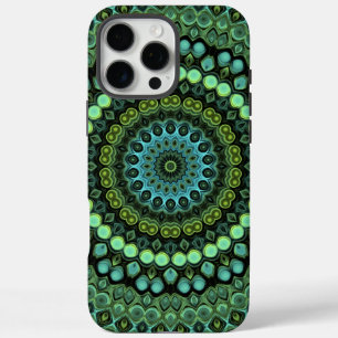Coques iPhone 16 Pro Max Vert et bleu Peacock Mandala Design