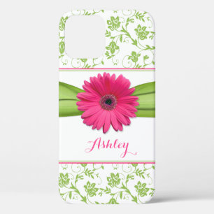 Coque iPhone 12 Vert Floral Damask Rose Gerber Daisy