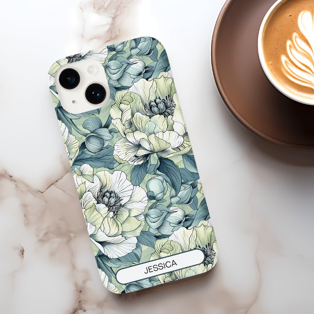 Coques Case-Mate iPhone Vert Floral Fleurs mignonnes Motif Custom Modern (Green Floral Cute Flowers Pattern Custom Modern Case-Mate iPhone Case)