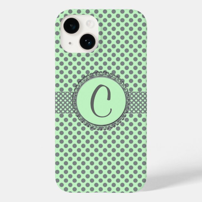 Coques Case-Mate iPhone Vert menthe avec Pois gris-Monogramme STaylor (Verso)