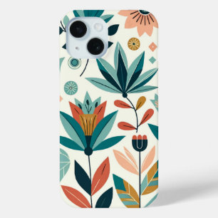 Coque Pour iPhone 15 Vert Orange Bold Moderne Floral Motif d'impression