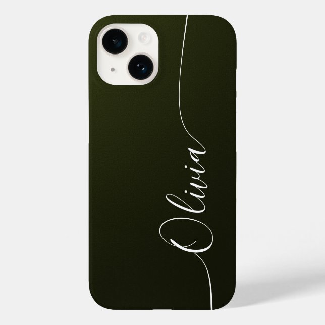 Coques Case-Mate iPhone Vert Pailleté Élégante Calligraphie Script Nom (Verso)
