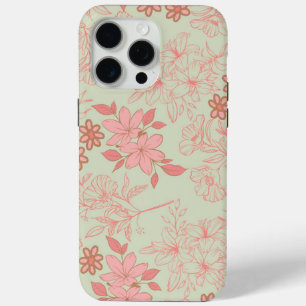 Coque iPhone 15 Pro Max Vert rose rétro Y2K les années 70 Fleur Motif