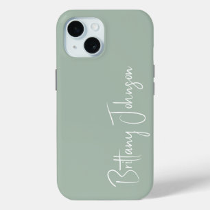 Coque Pour iPhone 15 Vert sauge monogrammé