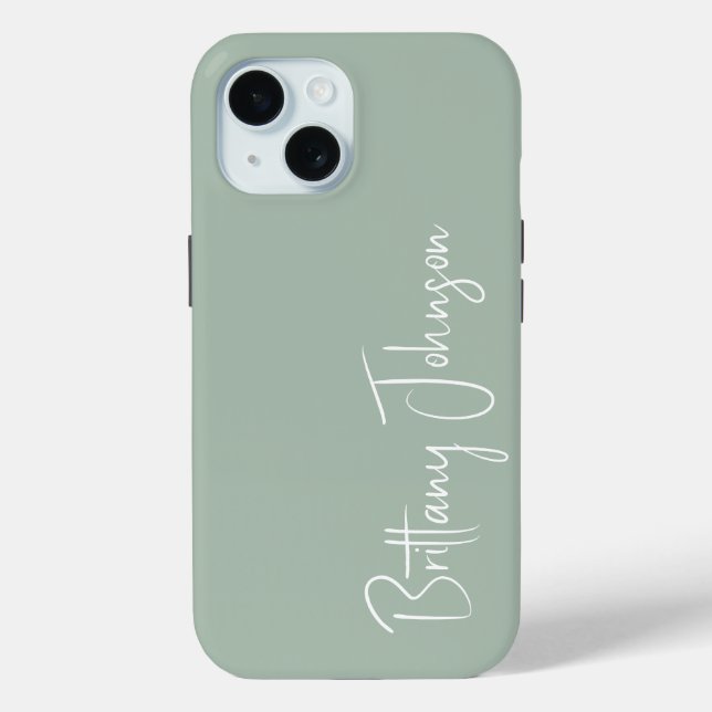 Coques Case-Mate iPhone Vert sauge monogrammé (Verso)