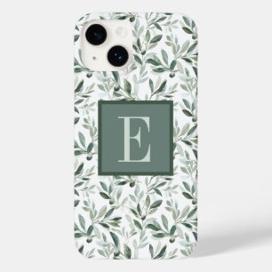 Coque Pour iPhone 14 Vert sauge monogramme olivier pays français