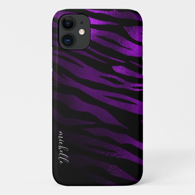 Coques Case-Mate iPhone Viandes de tigre pourpre Monogramme personnalisé (Dos)
