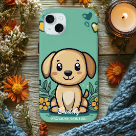 Coque iPhone 15 Mini Vibes de chien adorables - Charme jouant et confor