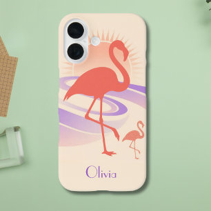 Coques iPhone 16 Vibes de Flamant rose des années 80 - Pastel Sunse