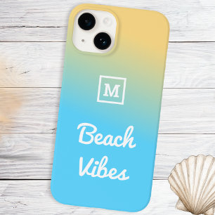 Coque Pour iPhone 14 Vibes de plage moderne bleu jaune Ombre Monogramme