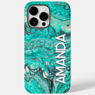 Coque Pour Pour iPhone 14 Pro Max Vibrant Abstrait flux de peinture Turquoise Vert p