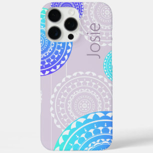 Coques iPhone 16 Pro Max Vibrant Aqua Blue Random Mandala on Pink Ajouter N