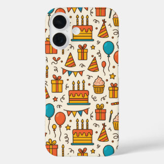 Coques iPhone 16 Vibrant Birthday Party Seamless Pattern
