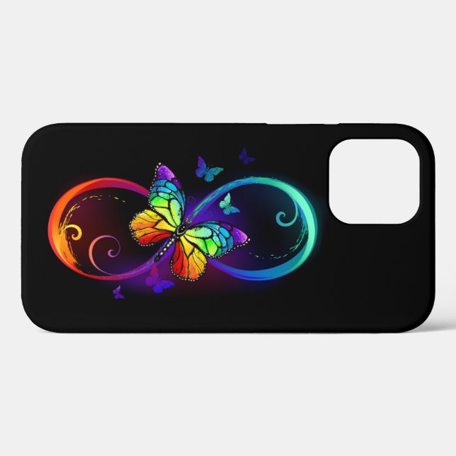 Coques Case-Mate iPhone Vibrant infinity with rainbow butterfly on black (Verso (horizontal))