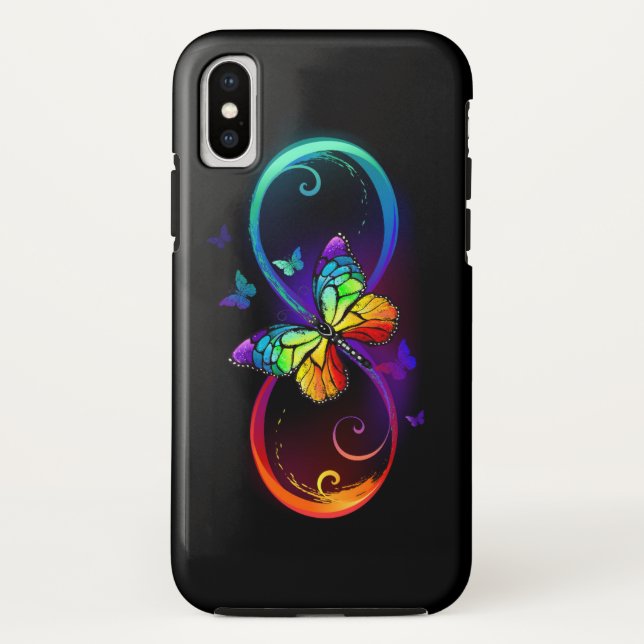 Coques Case-Mate iPhone Vibrant infinity with rainbow butterfly on black (Dos)