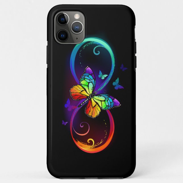 Coques Case-Mate iPhone Vibrant infinity with rainbow butterfly on black (Dos)