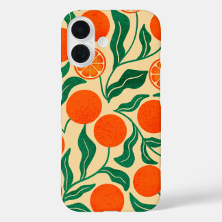 Coques iPhone 16 Vibrant Orange Citrus Botanical Pattern