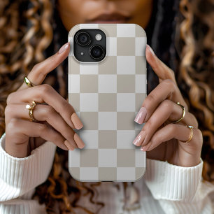 Coque Pour iPhone 15 Vichy rétro beige et blanc