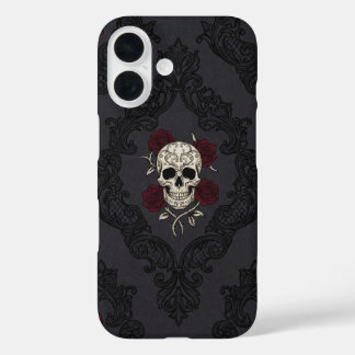 Coques iPhone 16 Victorian Skull & Roses Damask Phone Case