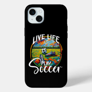 Coque iPhone 15 Mini Vie Live Jouer Soccer, Amateur De Football