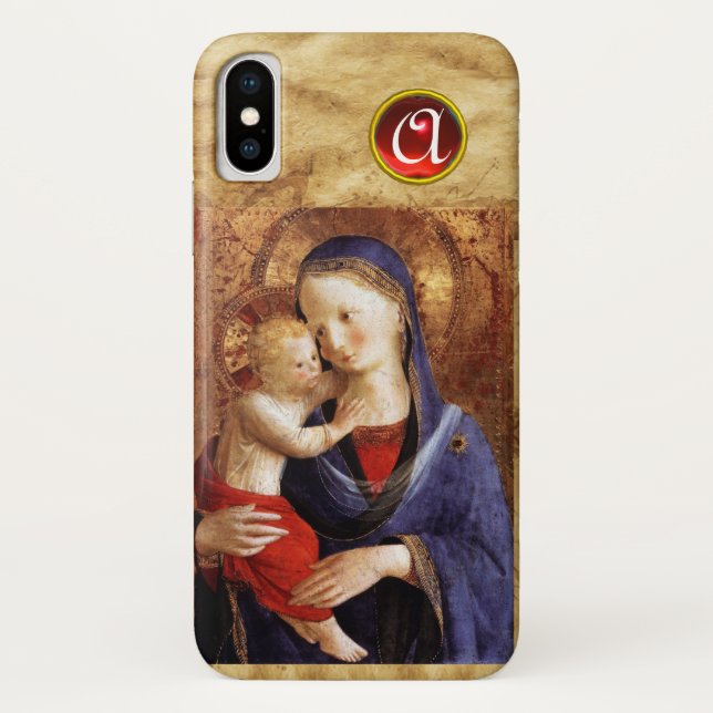 Coques Case-Mate iPhone VIERGE AVEC ENFANT Rouge Ruby Monogramme (Dos)