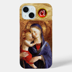 Coque Pour iPhone 15 VIERGE AVEC ENFANT Rouge Ruby Monogramme