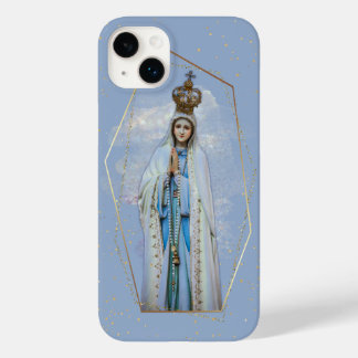 Coque Pour iPhone 14 Plus Vierge Marie Catholique Ciel Bleu & Or