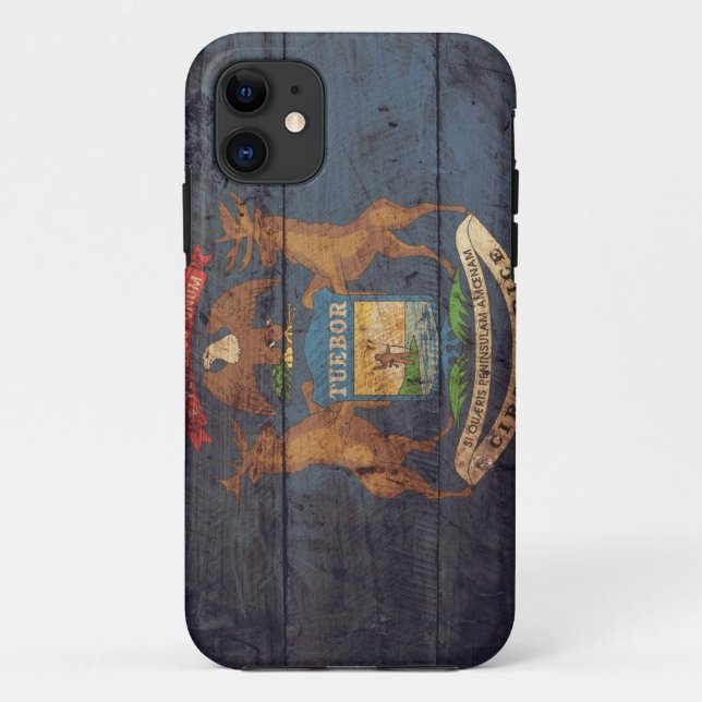 Coques Case-Mate iPhone Vieux drapeau en bois du Michigan ; (Dos)