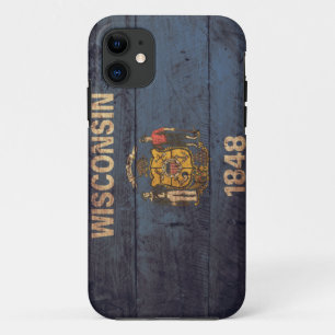 Coque iPhone 11 Vieux drapeau en bois du Wisconsin