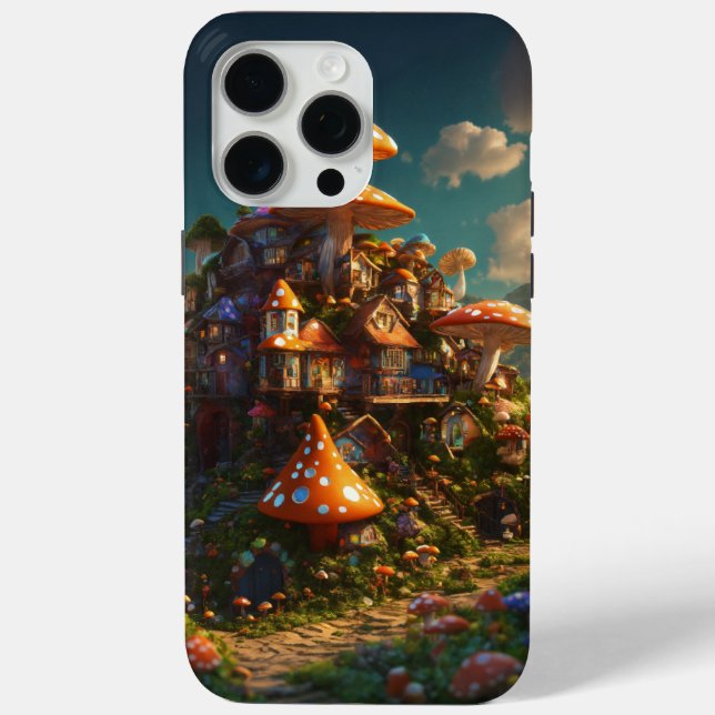 Coques Case-Mate iPhone Village de champignons psychédélique - Rendu 3D co (Verso)