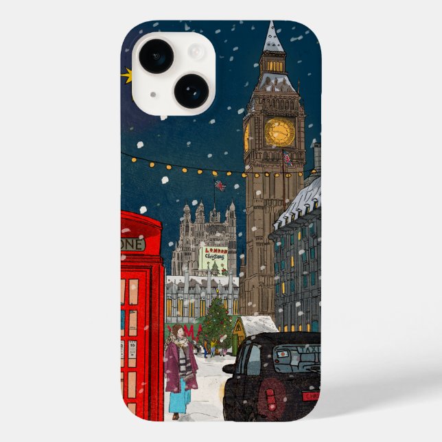 Coques Case-Mate iPhone Ville de Noël de Londres d'inspiration rétro (Verso)