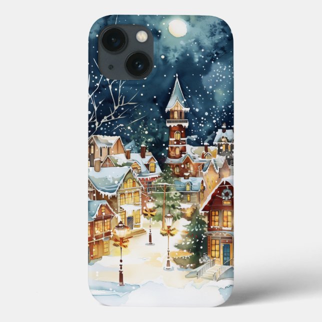 Coques Case-Mate iPhone Ville de Noël illustrative dans la neige (Verso)
