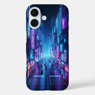 Coques iPhone 16 ville futuriste de néon