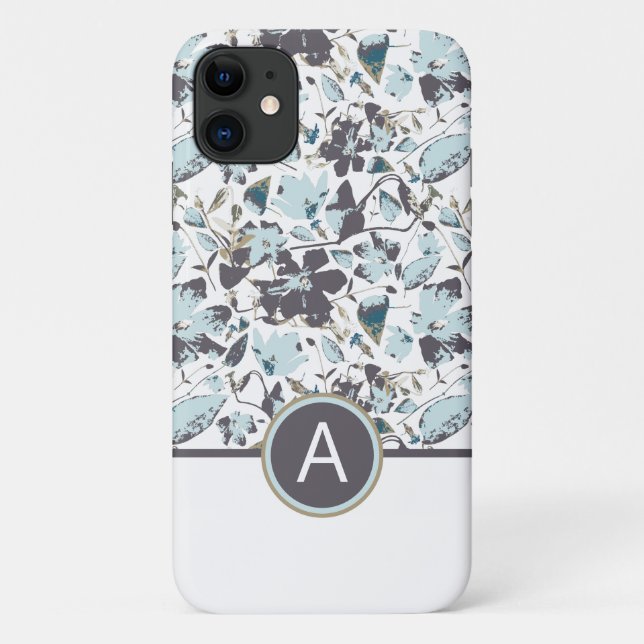 Coques Case-Mate iPhone Vin d'aquarelle bleu clair monogramme (Dos)