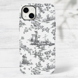 Coque Pour iPhone 14 Plus Vintage Anglais Floral Toile de Jouy-Grey